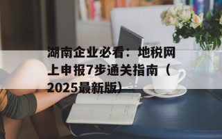 湖南企业必看：地税网上申报7步通关指南（2025最新版）