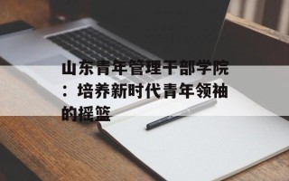 山东青年管理干部学院：培养新时代青年领袖的摇篮