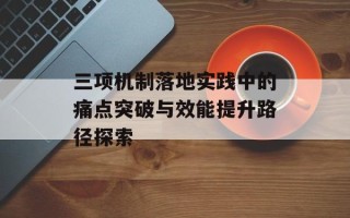 三项机制落地实践中的痛点突破与效能提升路径探索