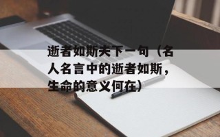 逝者如斯夫下一句（名人名言中的逝者如斯，生命的意义何在）