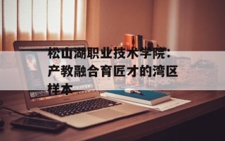 松山湖职业技术学院：产教融合育匠才的湾区样本