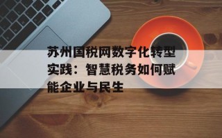 苏州国税网数字化转型实践：智慧税务如何赋能企业与民生